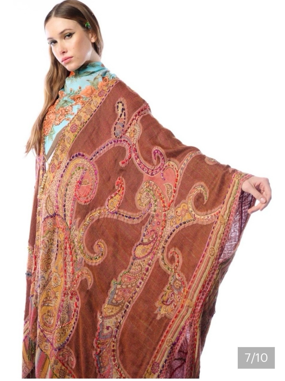 NWT🌷💕Aratta Brown Paisley Open-Front Cape with Fringe. Retails $245